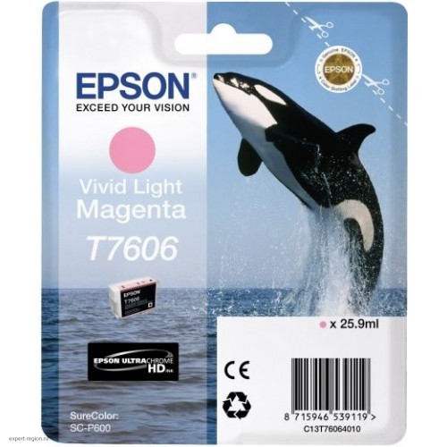 Картридж струйный Epson T7606 C13T76064010 светло-пурпурный (25.9мл) для Epson SureColor SC-P600