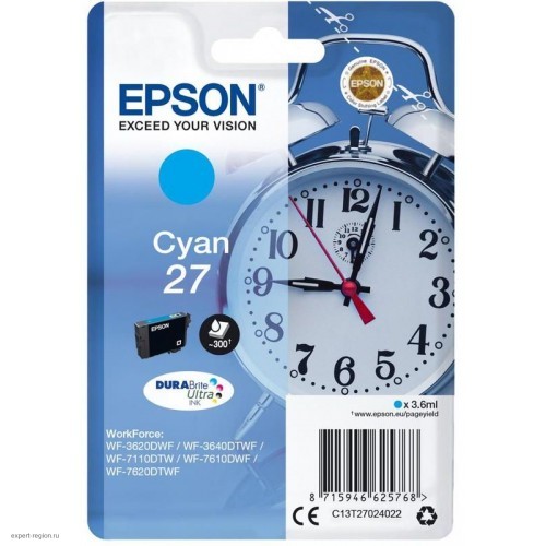 Картридж струйный Epson T2702 C13T27024022 голубой (3.6мл) для Epson WF7110/7610/7620