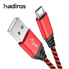 Кабель USB AM-microB 5pin, 2.0m Hadinas HDHHP017026, шелк.черно-красная. оплетка, 2 Ампера