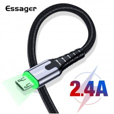 Кабель USB AM-microB 5pin, 2.0m Essager EXCM-XGA0G, подсветка разъема, шелк. серая оплетка