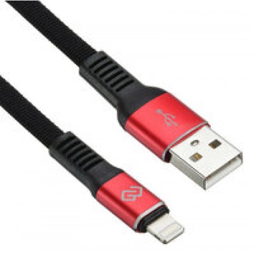 Кабель Digma USB A (m) Lightning (m) 1.2м черный/красный плоский