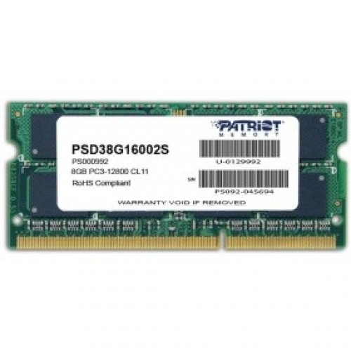 Память SO-DIMM DDR3 8Gb PC12800 1600MHz CL11 Patriot 1.5V (PSD38G16002S)