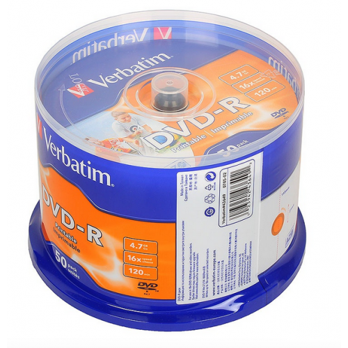 Диск DVD-R Verbatim 4.7Gb 16x Cake Box 50 шт. Printable (43793)