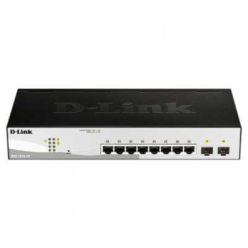 Коммутатор D-Link DGS-1210-10/FL1A, L2 Managed Switch with  8 10/100/1000Base-T ports and 2 1000Base-X SFP ports.8K Mac address, 802.3x Flow Control, 256 of 802.1Q VLAN, VID range 1-4094, 802.1p Priority Queues