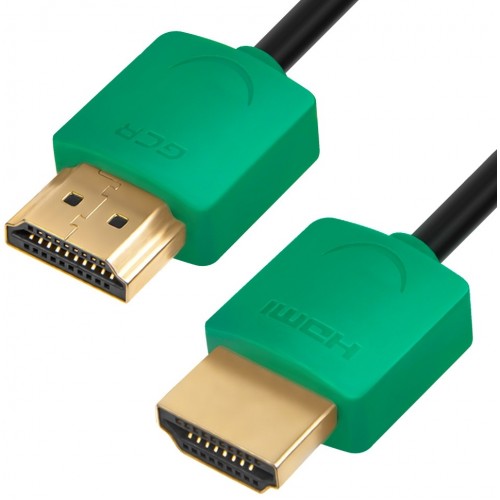 Кабель Greenconnect SLIM 0.5m HDMI 2.0, зеленые коннекторы Slim, OD3.8mm, HDR 4:2:2, Ultra HD, 4K 60 fps 60Hz, 3D, AUDIO, 18.0 Гбит/с, 32/32 AWG, GCR-51579 GCR-51579