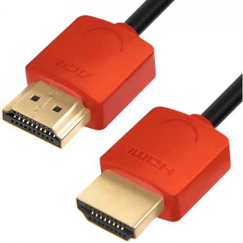 Кабель Greenconnect SLIM 1.0m HDMI 2.0, красные коннекторы Slim, OD3.8mm, HDR 4:2:2, Ultra HD, 4K 60 fps 60Hz, 3D, AUDIO, 18.0 Гбит/с, 32/32 AWG, GCR-51213 GCR-51213