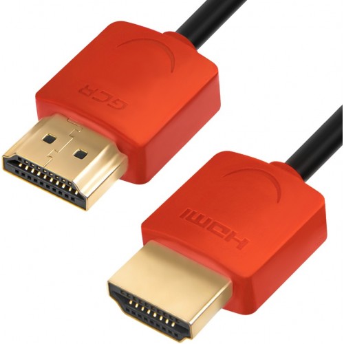 Кабель Greenconnect SLIM 3.0m HDMI 2.0, красные коннекторы Slim, OD3.8mm, HDR 4:2:2, Ultra HD, 4K 60 fps 60Hz, 3D, AUDIO, 18.0 Гбит/с, 32/32 AWG, GCR-51601 GCR-51601