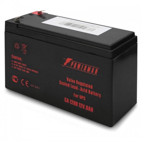 Батарея POWERMAN Battery CA1290, напряжение 12В, емкость 9Ач,макс. ток разряда 135А, макс. ток заряда 2.7А, свинцово-кислотная типа AGM, тип клемм F2, Д/Ш/В 151/65/94, 2.51 кг. POWERMAN Battery 12V/9AH