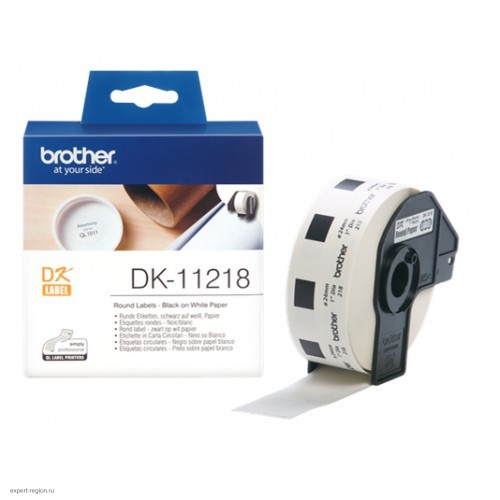 Картридж Brother DK11218 для печати наклеек черным на белом фоне, диаметр: 24 мм; 1 000 в рул