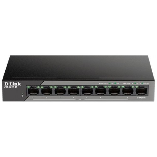 Коммутатор D-LINK DSS-100E-9P/A1A L2 Unmanaged 8 10/100Base-TX ports and 110/100/1000Base-T port