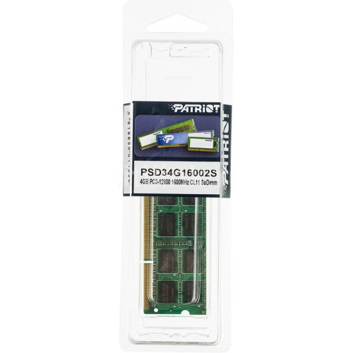 Оперативная память Patriot DDR3 4GB 1600MHz SO-DIMM (PC3-12800) CL11 1,5V (Retail) 256*8
