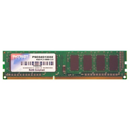 Оперативная память Patriot DDR3 4GB 1333MHz UDIMM (PC3-10600) CL9 1,5V (Retail) 256*8