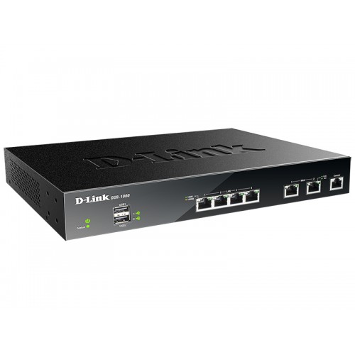 Маршрутизатор D-Link DSR-1000/B1A, Firmware for Russia, VPN Firewall  2 10/100/1000 Mbps WAN port, 4 10/100/1000 Mbps LAN port. Support Ipv6. Firewall Throughput 130 Mbps, Support 60000 concurrent sessions, NAT, PA