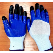 Перчатки нейлоновые с 2-м латексным покрытием, синий, оранжевый/черные пальцы