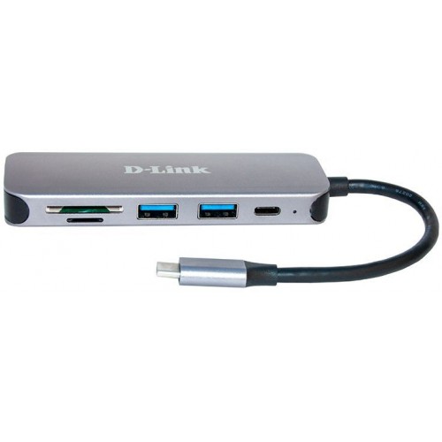Разветвитель D-Link DUB-2325/A1A, 2-port USB 3.0, USB Type-C port, SD and microSD card slots Hub.2 downstream USB type A (female) ports, 1 downstream USB type C (female) port, 1 upstream USB type C (male), 1 SD
