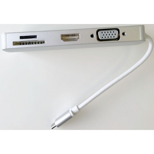 Адаптер-переходник Greenconnect Type C на RJ45 + HDMI + VGA + Card Reader + USB3.0-разветвитель на 2 пота GCR-VHUSD45