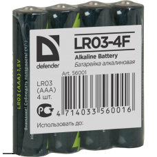 Батарейка алкалиновая LR03-4F AAA, в пленке 4шт DEFENDER 56001