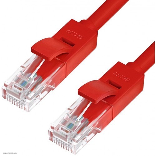 Патч-корд прямой Greenconnect, малодымный LSZH 0.3m UTP кат.5e, красный, 24 AWG, литой, ethernet high speed 1 Гбит/с, RJ45, T568B, GCR-51021 GCR-51021