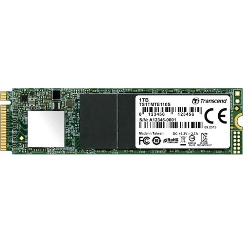 Твердотельный накопитель Transcend 1TB, M.2 2280,PCIe Gen3x4, 3D TLC, DRAM-less TS1TMTE110S