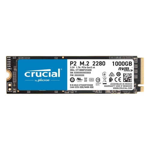 Твердотельный накопитель Crucial P2 SSD 1000GB, M.2 (2280), PCIe Gen 3.0, NVMe, R2400/W1800, 450 TBW CT1000P2SSD8