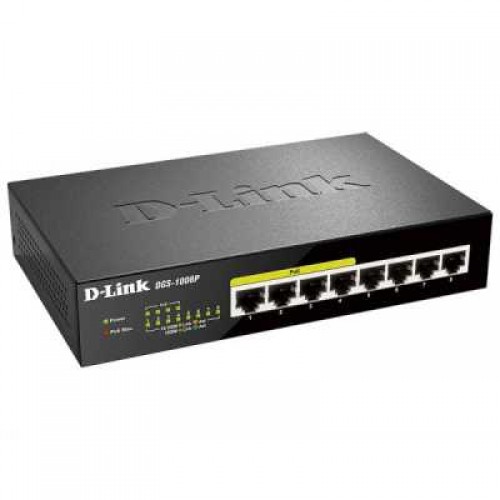 Коммутатор D-Link DGS-1008P/D2A,L2 Unmanaged Switch with 8 10/100/1000Base-T ports (4 PoE ports 802.3af/802.3at (30 W), PoE Budget 68).8K Mac address, Auto-sensing, 802.3x Flow Control, Stand-alone, Auto MDI/M