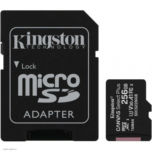 Карта памяти 256Gb MicroSD Kingston Canvas Select Plus Class 10 + SD адаптер (SDCS2/256GB)