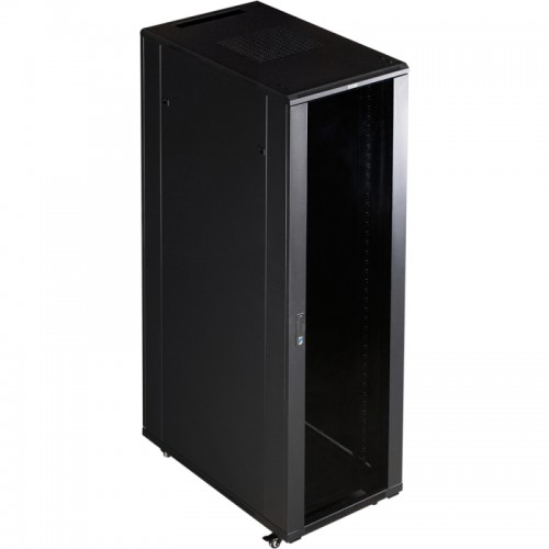 Шкаф 19" LANMASTER Business, 27U 600x800, черный, передняя дверь стекло, задняя дверь распашная металл