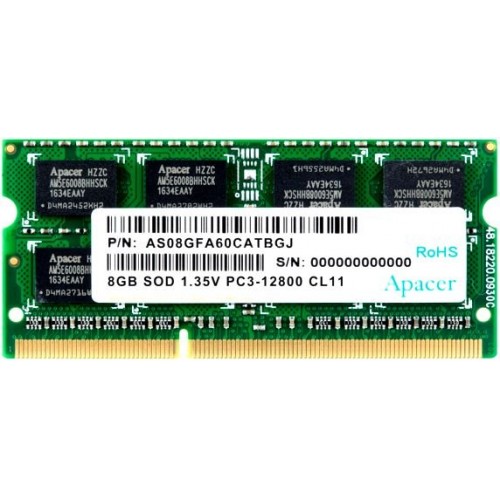 Оперативная память 8Gb DDR-III 1600MHz Apacer SO-DIMM 1.35v (AS08GFA60CATBGJ)