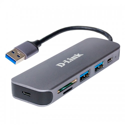 USB-хаб D-Link DUB-1325/A1A, 2-port USB 3.0, USB Type-C port, SD and microSD card slots Hub.2 downstream USB type A (female) ports, 1 downstream USB type C (female) port, 1 upstream USB type A (male), 1 SD