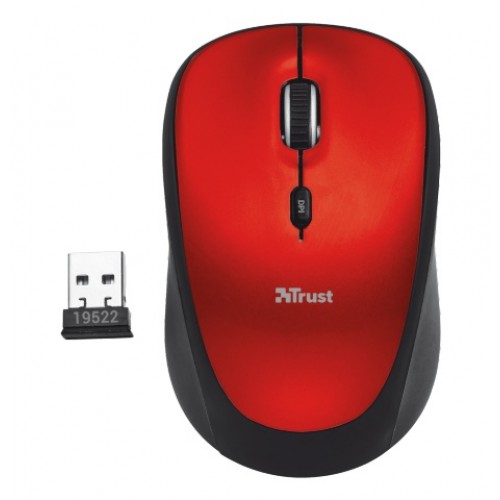 Мышь Trust Wireless Mouse Yvi, USB, 800-1600dpi, Red, подходит под обе руки [19522]