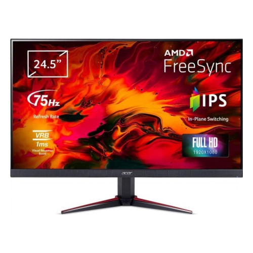 Монитор 24,5" ACER Nitro VG250Qbmiix 16:9 LED, IPS, 1920x1080, 250 nits, 1ms (VRB), FreeSync, [HDMI/DP:75Hz, VGA:60Hz], H.Adj -mm, 1xVGA + 2xHDMI(1.4) + Audio In/Out, Black