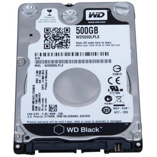 Жесткий диск HDD WD SATA3 500Gb 2.5" Black 7200 RPM 32Mb RCT 1 year  WD5000LPLX-FR