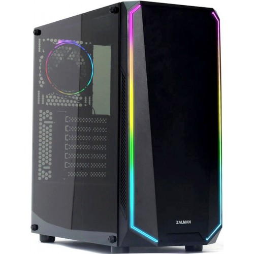 Корпус ZALMAN K1 Rev.B, ATX, BLACK, WINDOW, EDGE RGB DESIGN, 2x3.5", 2x2.5", 2xUSB2.0, 2xUSB3.0, FRONT 1x120mm, REAR 1x120mm ARGB
