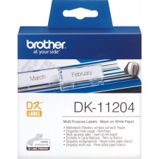 Картридж Brother DK11204: для печати наклеек черным на белом фоне, 17 мм х 54 мм, 400 в рул