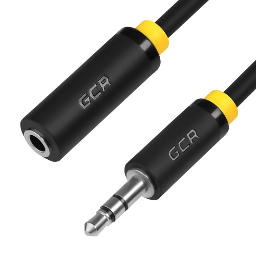 Удлинитель аудио Greenconnect 0.5m jack 3,5mm/jack 3,5mm черный, желтая окантовка, 28 AWG, M/F, GCR-STM0114-0.5m, экран, стерео GCR-STM0114-0.5m