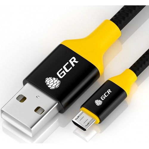 Кабель GCR 1.2m MicroUSB, черный нейлон, AL корпус черный, желтый ПВХ, 28/28 AWG, GCR-52080 GCR-52080