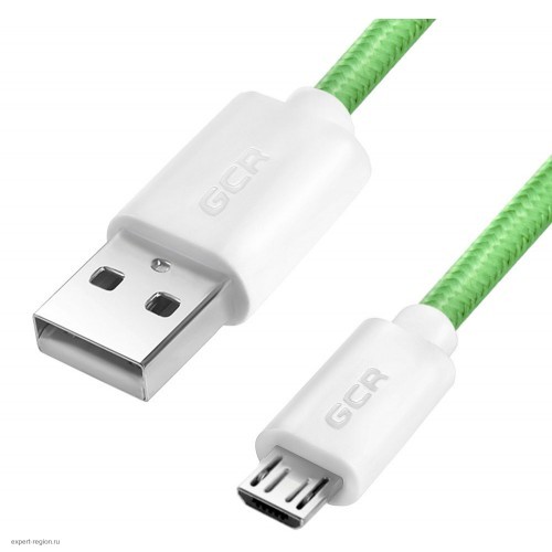 Кабель Greenconnect 3A 1.0m MicroUSB, для быстрой зарядки, зеленый нейлон, 28/22 AWG, GCR-51691 GCR-51691