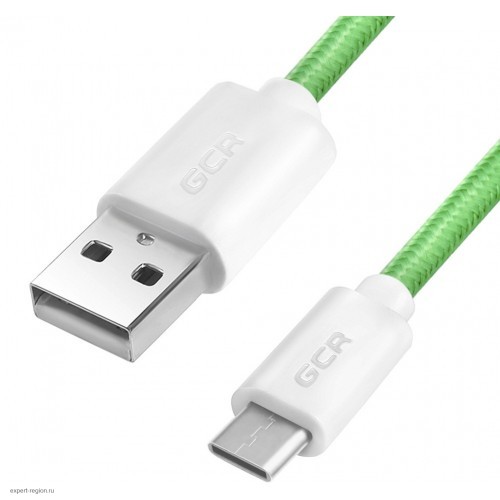 Кабель Greenconnect 3A 1.5m TypeC, для быстрой зарядки, зеленый нейлон, 28/22 AWG, GCR-51706 GCR-51706