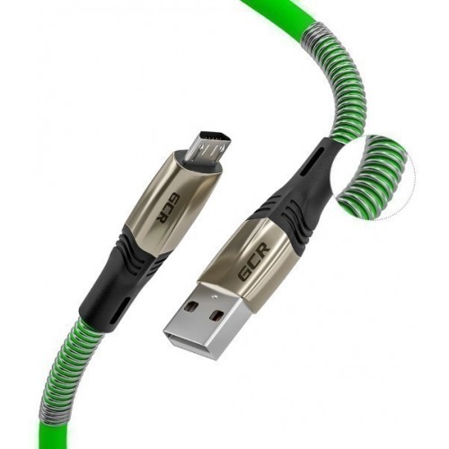 Кабель GCR 1.2m MicroUSB series MERCEDES & SPRING, GREEN, для зарядки, NO Sync data, 22 AWG, GCR-51963 GCR-51963