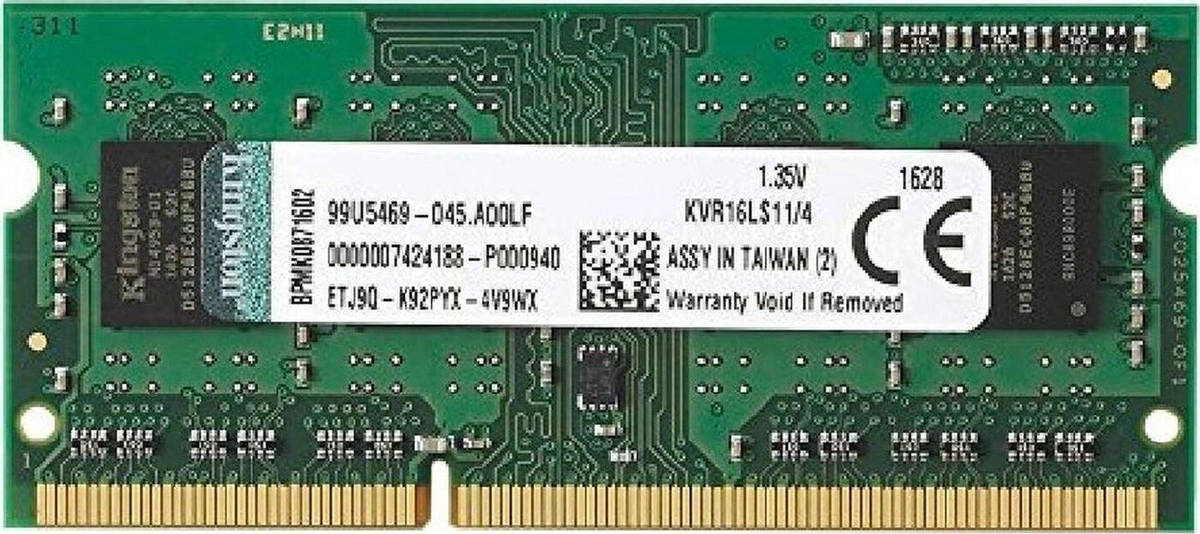Оперативная память Kingston DDR3L 4GB (PC3-12800) 1600MHz CL11 1.35V SO-DIMM (KVR16LS11/4)
