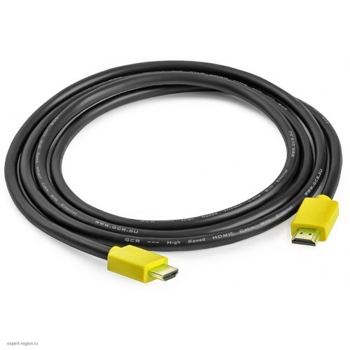 Кабель Greenconnect 1.0m HDMI версия 2.0, HDR 4:2:2, Ultra HD, 4K 60 fps 60Hz/5K*30Hz, 3D, AUDIO, 18.0 Гбит/с, 28/28 AWG, OD7.3mm, тройной экран, черный, желтые коннекторы, GCR-HM441-1.0m 