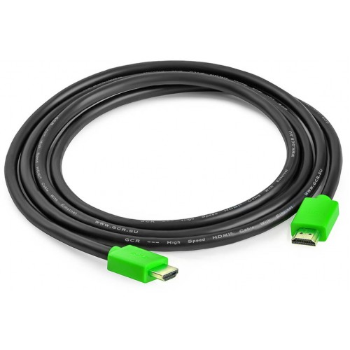 Кабель Greenconnect 5.0m HDMI версия 2.0, HDR 4:2:2, Ultra HD, 4K 60 fps 60Hz/5K*30Hz, 3D, AUDIO, 18.0 Гбит/с, 28/28 AWG, OD7.3mm, тройной экран, черный, зеленые коннекторы, GCR-HM421-5.0m 