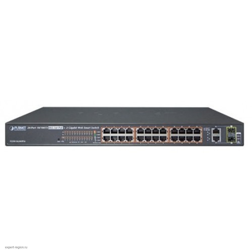 Коммутатор Planet 24-Port 10/100TX 802.3at High Power POE +  2-Port Gigabit TP/SFP Combo Managed Ethernet Switch (220W) FGSW-2624HPS