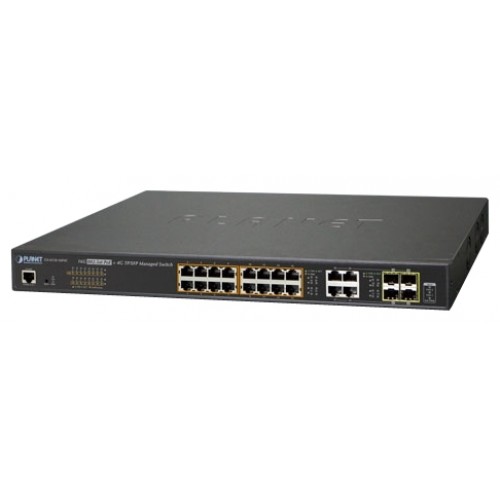 Коммутатор PLANET IPv6/IPv4, 16-Port Managed 802.3at POE+ Gigabit Ethernet Switch + 4-Port Gigabit Combo TP/SFP (220W) GS-4210-16P4C