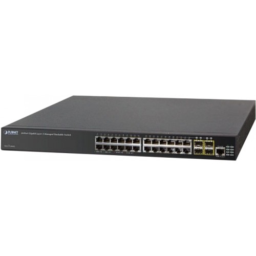 Коммутатор PLANET Layer 3 24-Port 10/100/1000T with 4-port shared 1000X SFP + 4-Port 10G SFP+ Stackable Managed Switch XGS3-24042