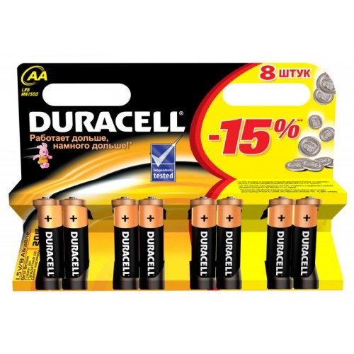 Батарея Duracell Basic LR6-8BL MN1500 AA (8шт)