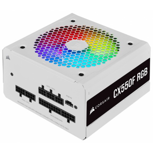 Блок питания Corsair ATX 550W CX550F RGB WHITE 80+ bronze (24+4+4pin) APFC 140mm fan color LED 7xSATA Cab Manag RTL