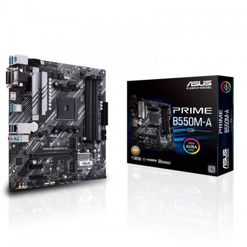 Материнская плата ASUS PRIME B550M-A/CSM, Socket AM4, B550, 2*DDR4, D-Sub+DVI+HDMI, SATA3 + RAID, Audio, Gb LAN, USB 3.1*8, USB 2.0*4, COM*1 header (w/o cable), mATX ; 90MB14I0-M0EAYC