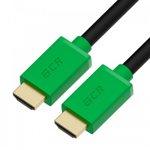 Кабель Greenconnect 0.5m HDMI версия 2.0, HDR 4:2:2, Ultra HD, 4K 60 fps 60Hz/5K*30Hz, 3D, AUDIO, 18.0 Гбит/с, 28/28 AWG, OD7.3mm, тройной экран, черный, зеленые коннекторы, GCR-HM421-0.5m