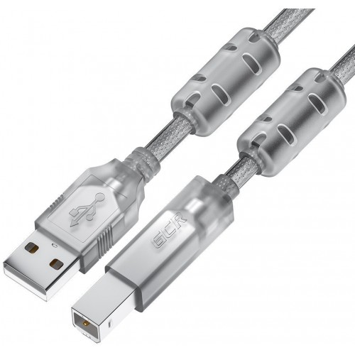 Кабель GCR PROF 0.75m USB 2.0, AM/BM, прозрачный, ферритовые кольца, 28/24 AWG, экран, армированный, морозостойкий, GCR-52421